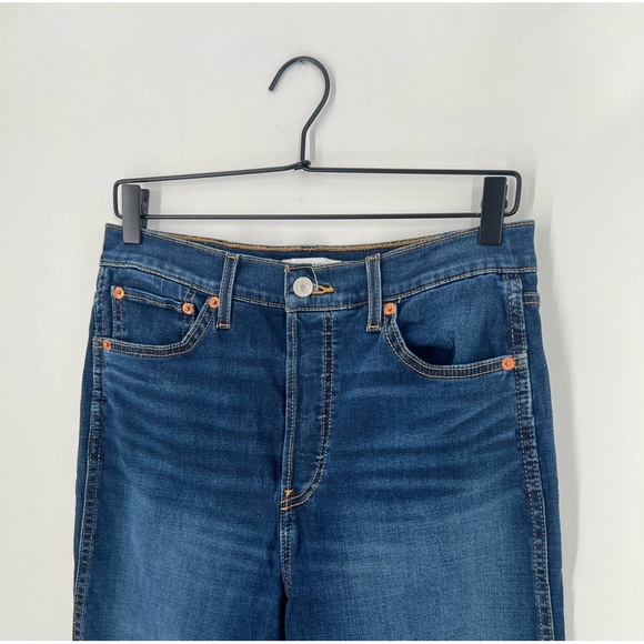 Re/done 90s High Rise Loose Relaxed Straight Leg Jeans In Deep Faded Blue - Picture 3 of 7